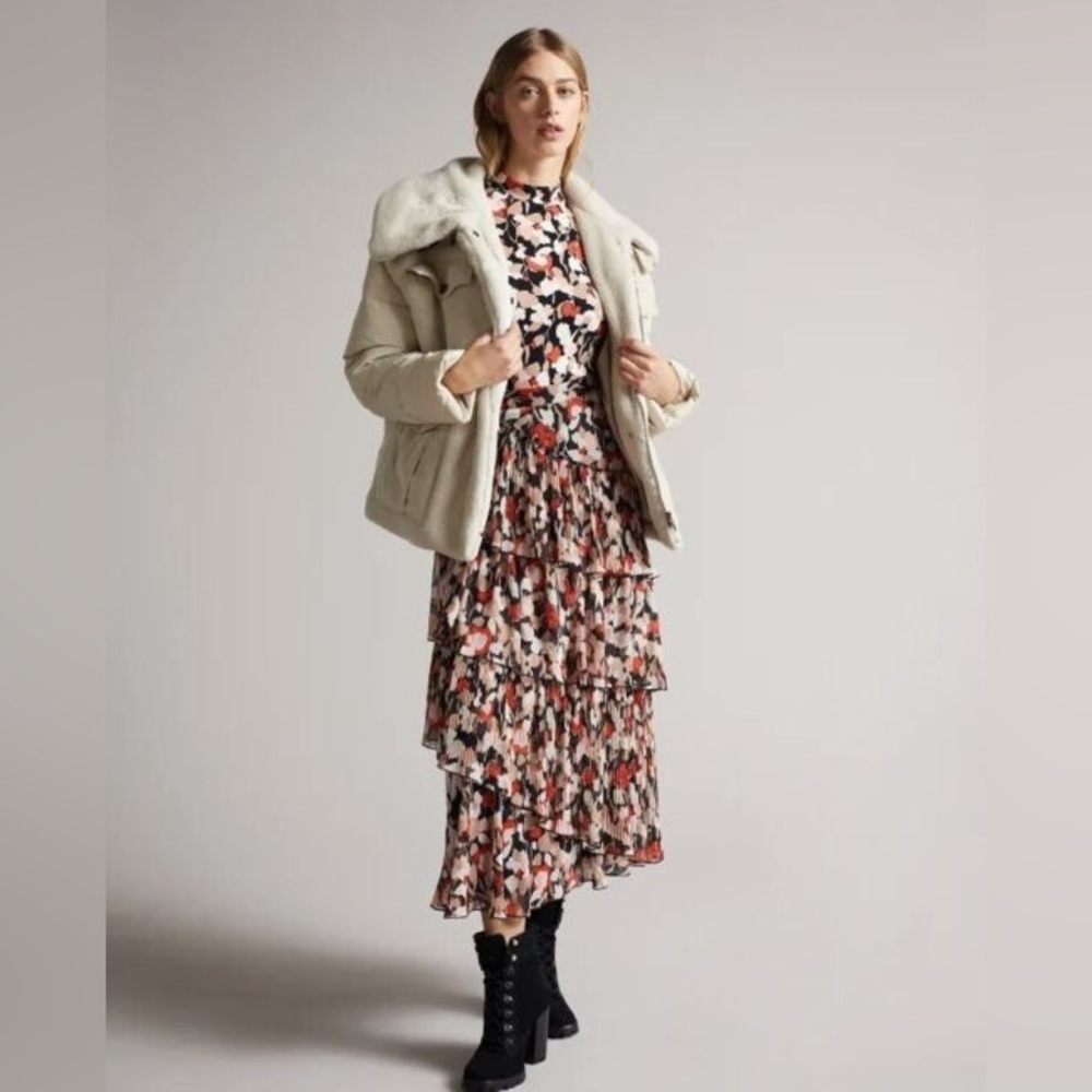 Ted Baker London Lilla Mix Media Faux Fur Jacket Sz 5- NWT